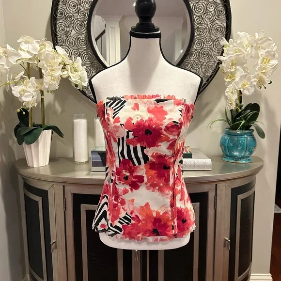 White House Floral Strapless Top - Picture 1 of 8